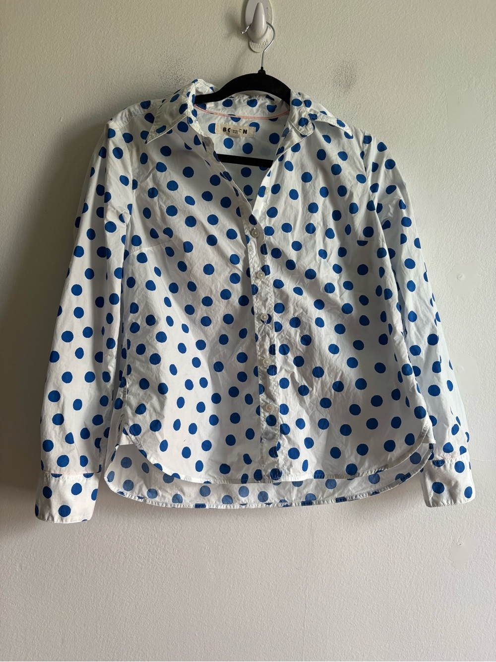 Boden Sz 6 Petite Sienna Cotton White Blue Polk Dots Button Front Shirt - Picture 2 of 9